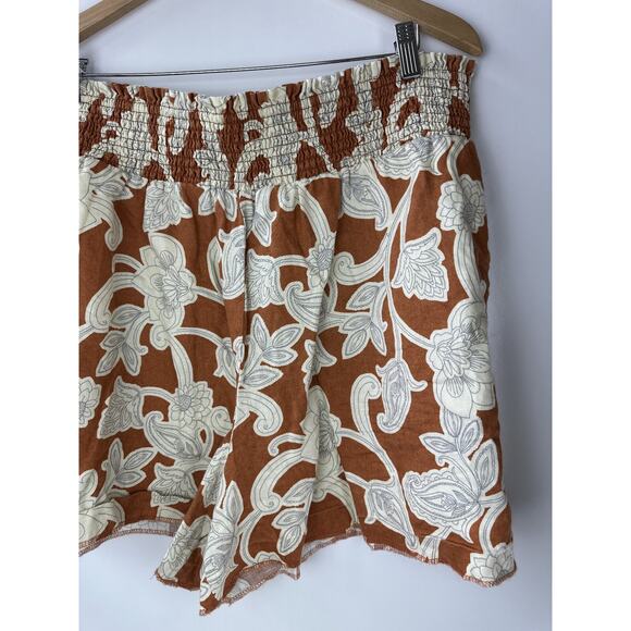 Boden Linen Shirred Waist Shorts Smocked Pull On Vine Coastal US Plus Size 16 18 - Picture 4 of 11